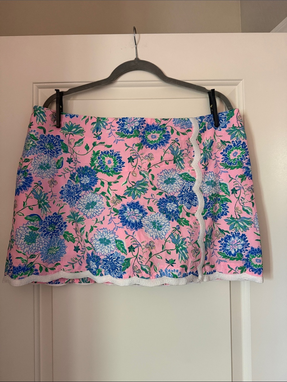 Lilly Pulitzer Pink Floral Mini Skirt with Blue & Green Blooms